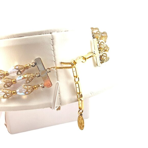 Aurora Borealis Three Strand Vintage Faceted Crystal Necklace Mid Century Vintag - Picture 6 of 6